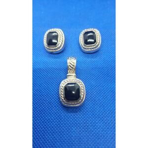 925 Sterling Silver Black Onyx Pendant with Earrings Estate!